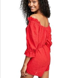 Intimately Free People Off The Shoulder Get Your Romper Red Romper